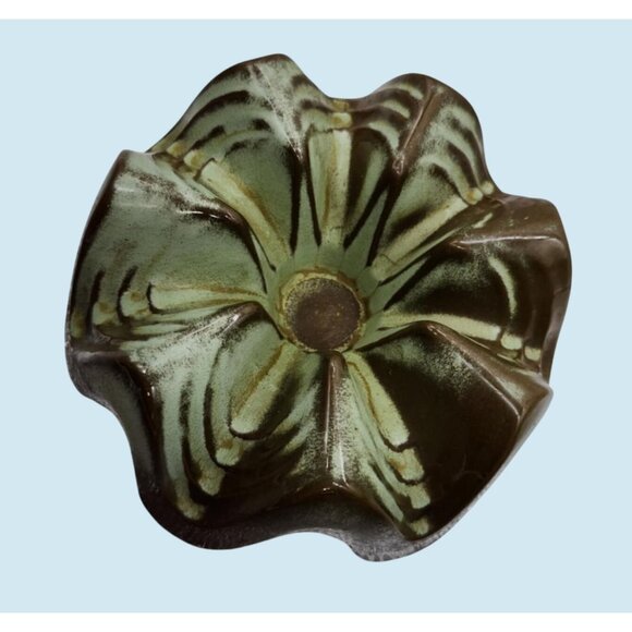 Frankoma 6V Brown & Green Glazed Ceramic Casserole Dish and Warmer Base and Lid - Picture 7 of 10